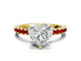 Yellow gold Heart Cut Diamond Solitaire Ring with Pavé Band and Four-Prong Setting