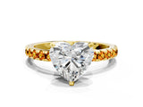 Yellow gold Heart Cut Diamond Solitaire Ring with Pavé Band and Four-Prong Setting