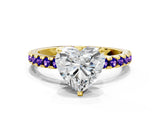 Yellow gold Heart Cut Diamond Solitaire Ring with Pavé Band and Four-Prong Setting
