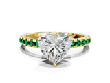 Yellow gold Heart Cut Diamond Solitaire Ring with Pavé Band and Four-Prong Setting