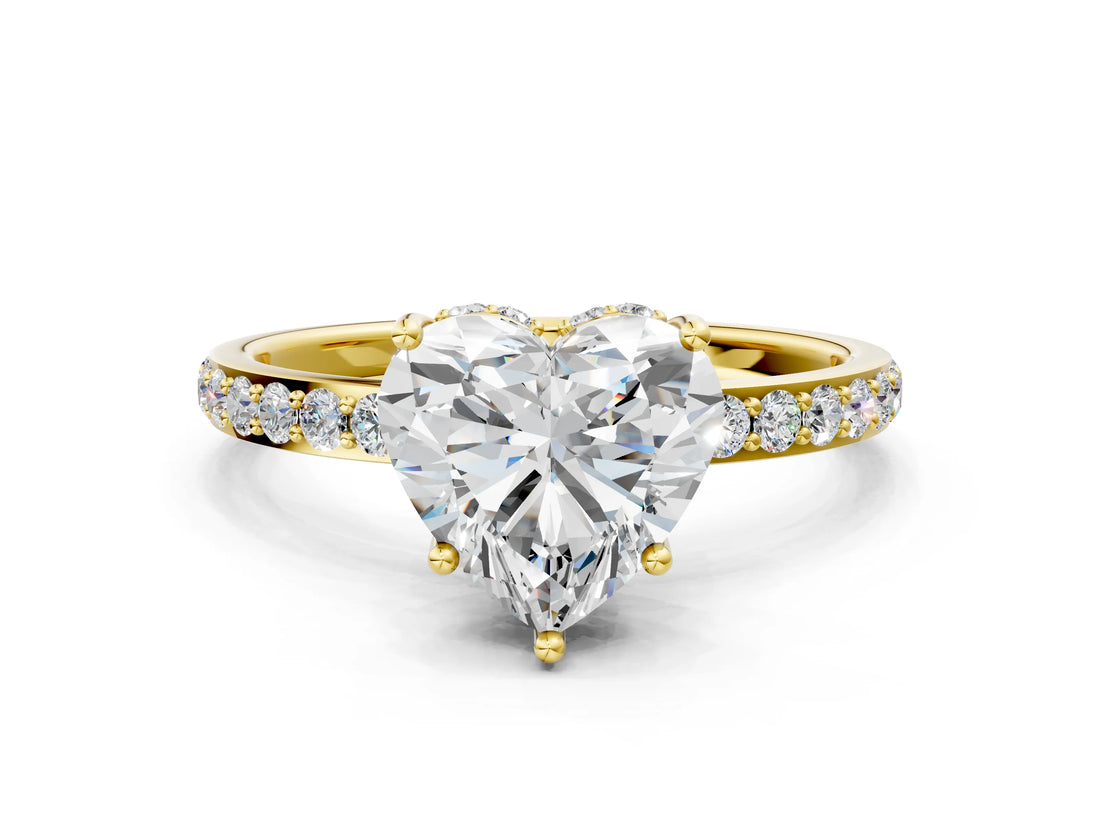 Yellow gold Heart Cut Diamond Solitaire Ring with Pavé Band and Hidden Halo_67