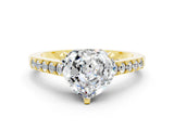 Yellow gold Heart Cut Diamond Solitaire Ring with Pavé Band and Prong Setting