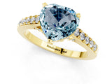 Yellow gold Heart Cut Diamond Solitaire Ring with Pavé Band and Prong Setting_1