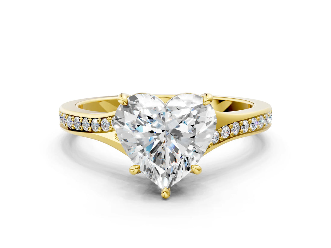 Yellow gold Heart Cut Diamond Solitaire Ring with Pavé Band and Prong Setting_16