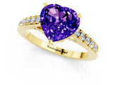 Yellow gold Heart Cut Diamond Solitaire Ring with Pavé Band and Prong Setting_1