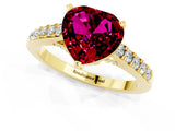 Yellow gold Heart Cut Diamond Solitaire Ring with Pavé Band and Prong Setting_1