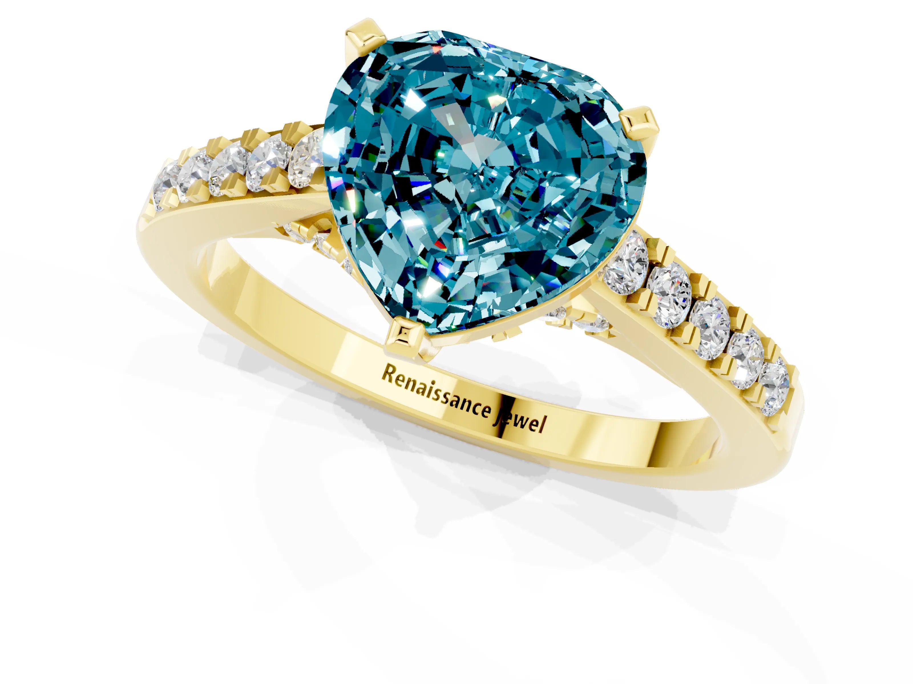 Yellow gold Heart Cut Diamond Solitaire Ring with Pavé Band and Prong Setting_1
