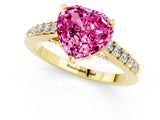 Yellow gold Heart Cut Diamond Solitaire Ring with Pavé Band and Prong Setting_1
