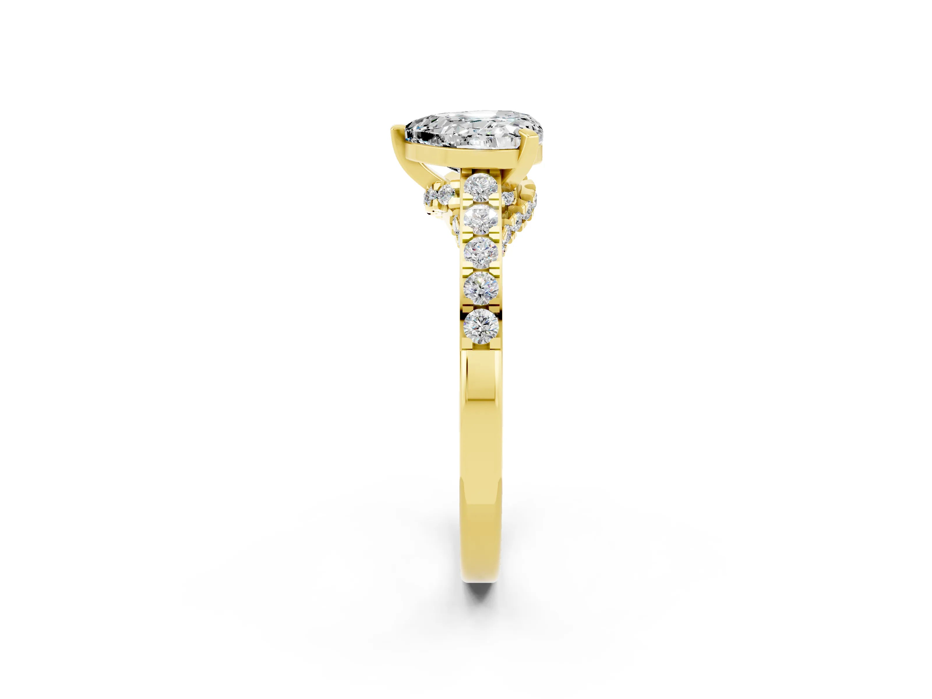 Yellow gold Heart Cut Diamond Solitaire Ring with Pavé Band and Prong Setting_2