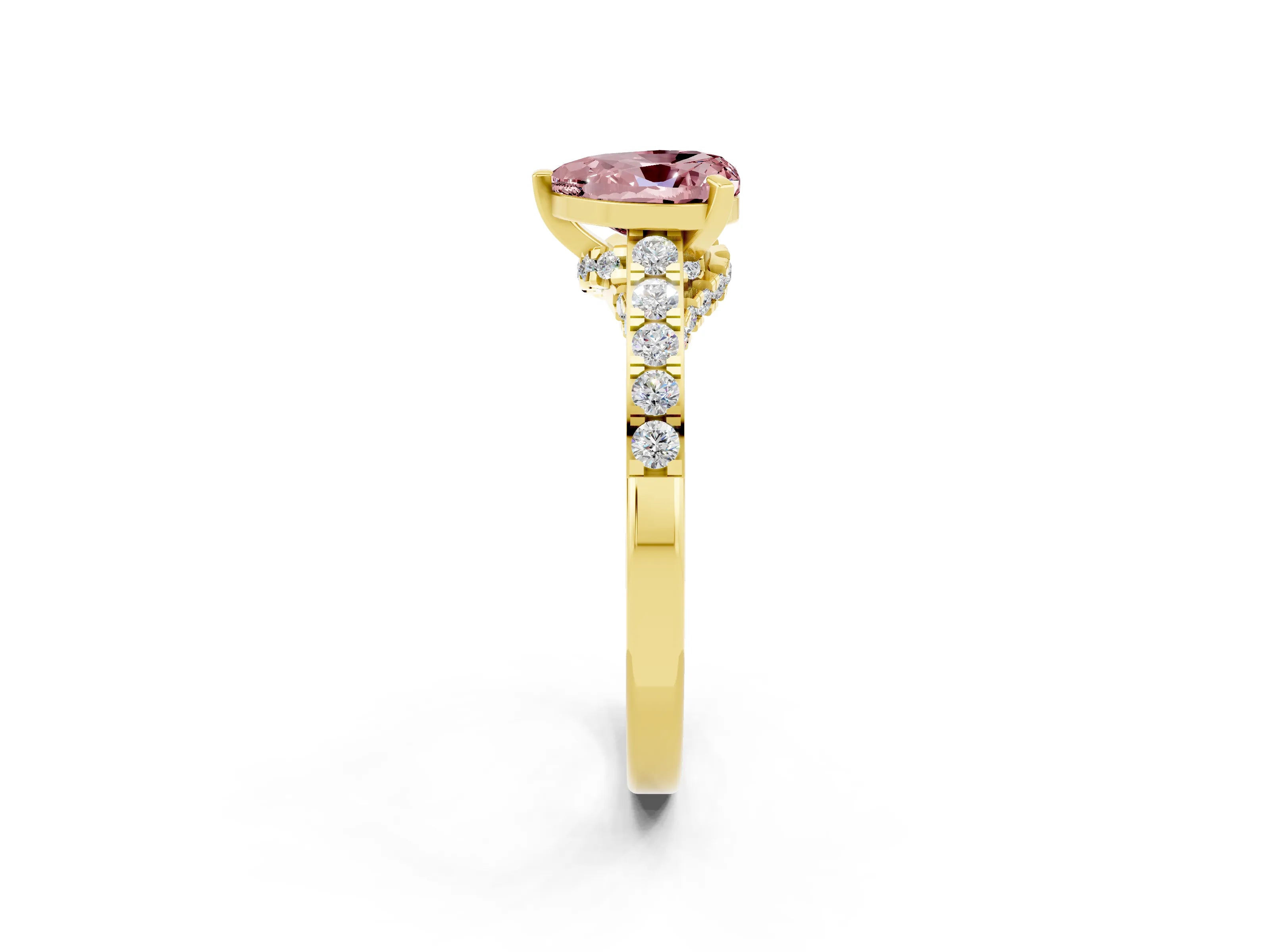Yellow gold Heart Cut Diamond Solitaire Ring with Pavé Band and Prong Setting_2