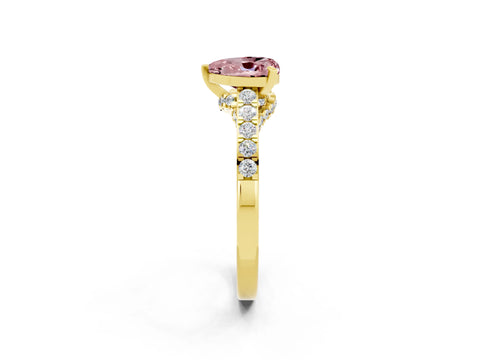 Yellow gold Heart Cut Diamond Solitaire Ring with Pavé Band and Prong Setting_2