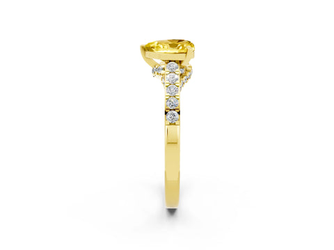 Yellow gold Heart Cut Diamond Solitaire Ring with Pavé Band and Prong Setting_2