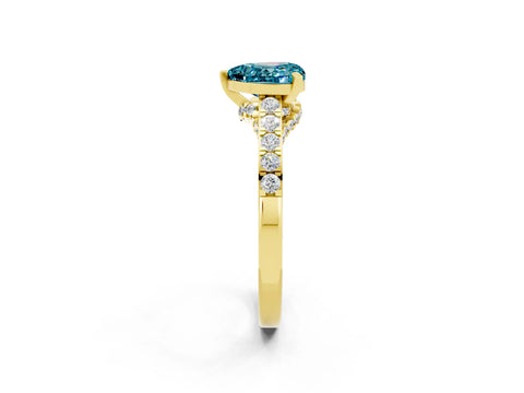 Yellow gold Heart Cut Diamond Solitaire Ring with Pavé Band and Prong Setting_2