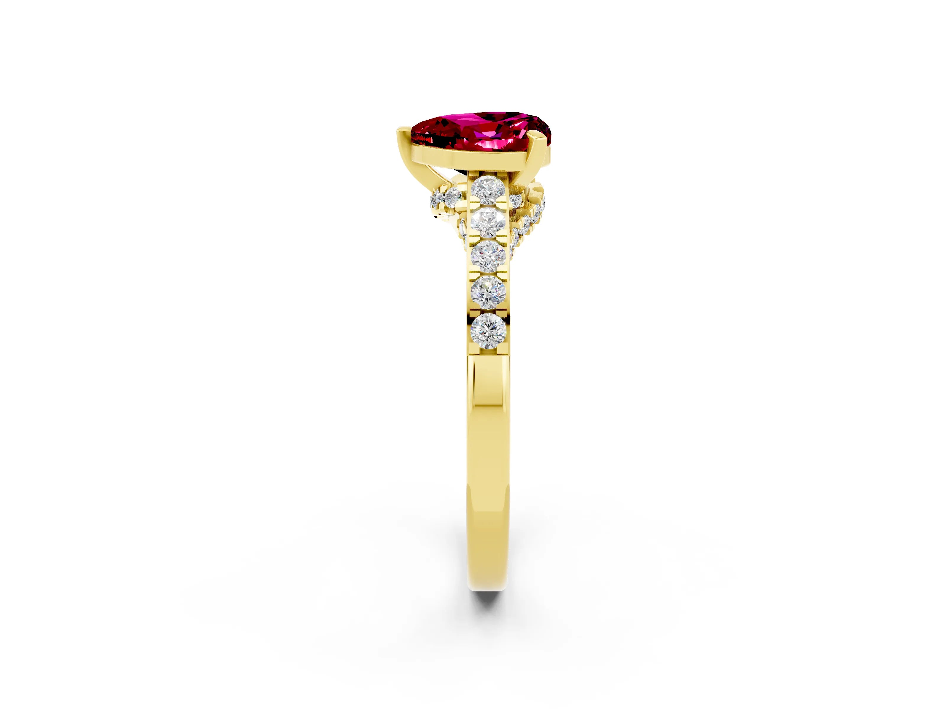 Yellow gold Heart Cut Diamond Solitaire Ring with Pavé Band and Prong Setting_2