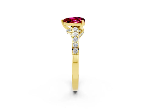 Yellow gold Heart Cut Diamond Solitaire Ring with Pavé Band and Prong Setting_2