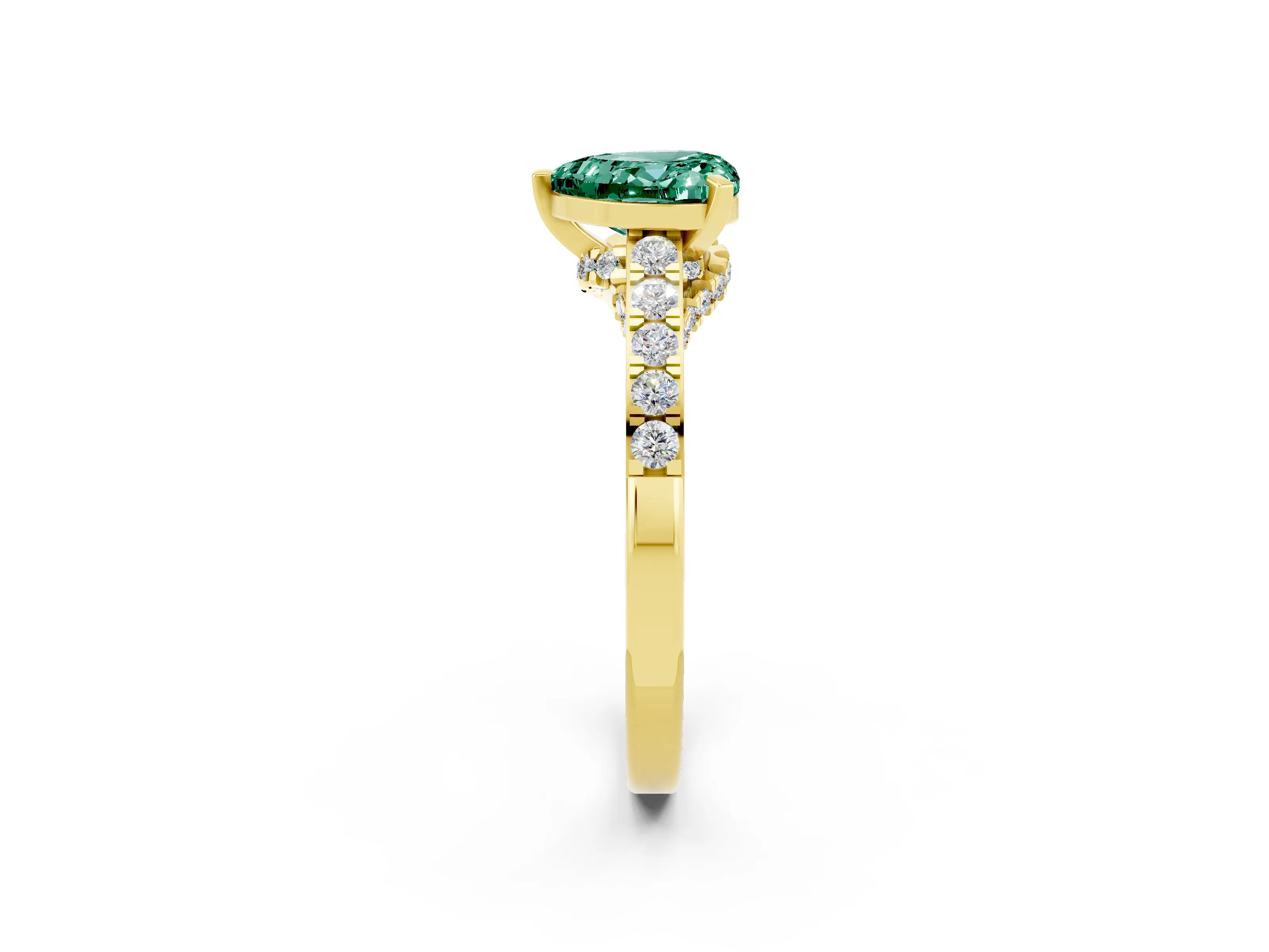 Yellow gold Heart Cut Diamond Solitaire Ring with Pavé Band and Prong Setting_2