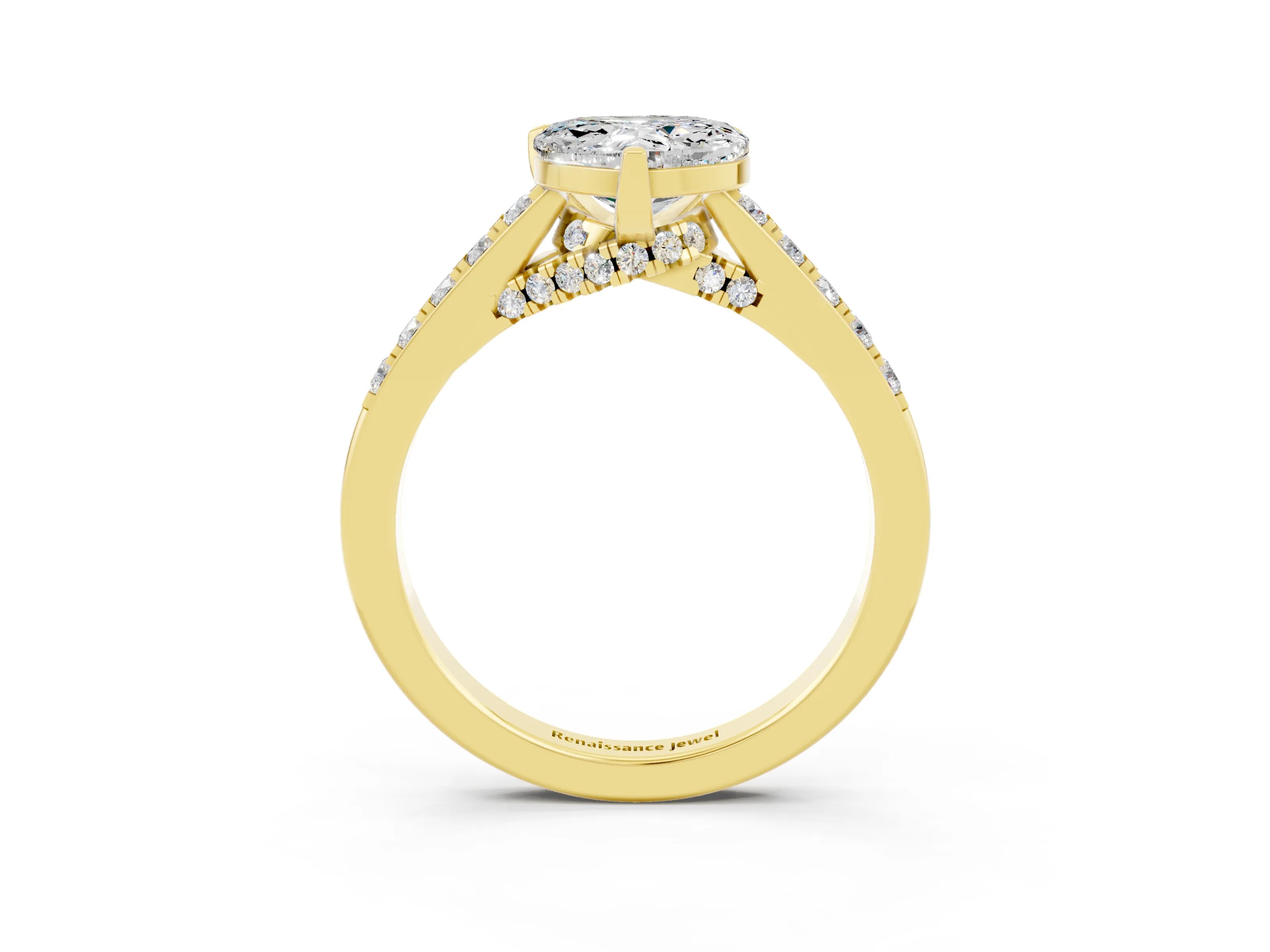 Yellow gold Heart Cut Diamond Solitaire Ring with Pavé Band and Prong Setting_3