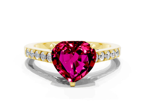 Yellow gold Heart Cut Diamond Solitaire Ring with Pavé Band and Prong Setting