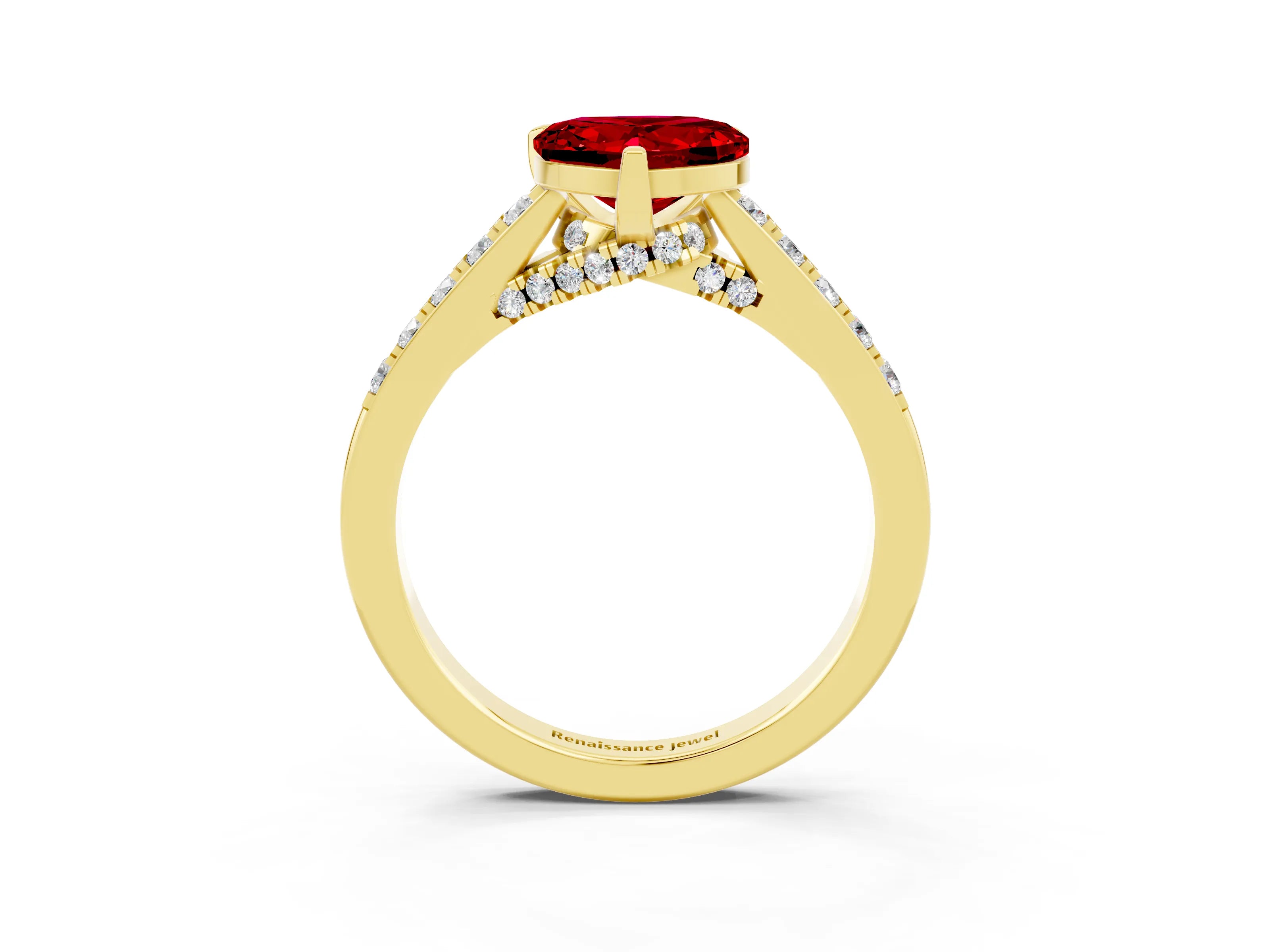Yellow gold Heart Cut Diamond Solitaire Ring with Pavé Band and Prong Setting_3