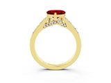 Yellow gold Heart Cut Diamond Solitaire Ring with Pavé Band and Prong Setting_3