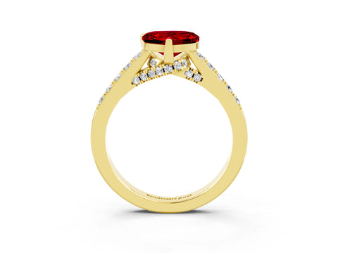Yellow gold Heart Cut Diamond Solitaire Ring with Pavé Band and Prong Setting_3