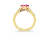 Yellow gold Heart Cut Diamond Solitaire Ring with Pavé Band and Prong Setting_3