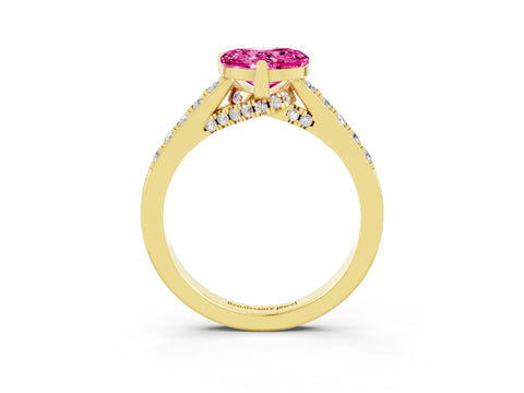 Yellow gold Heart Cut Diamond Solitaire Ring with Pavé Band and Prong Setting_3