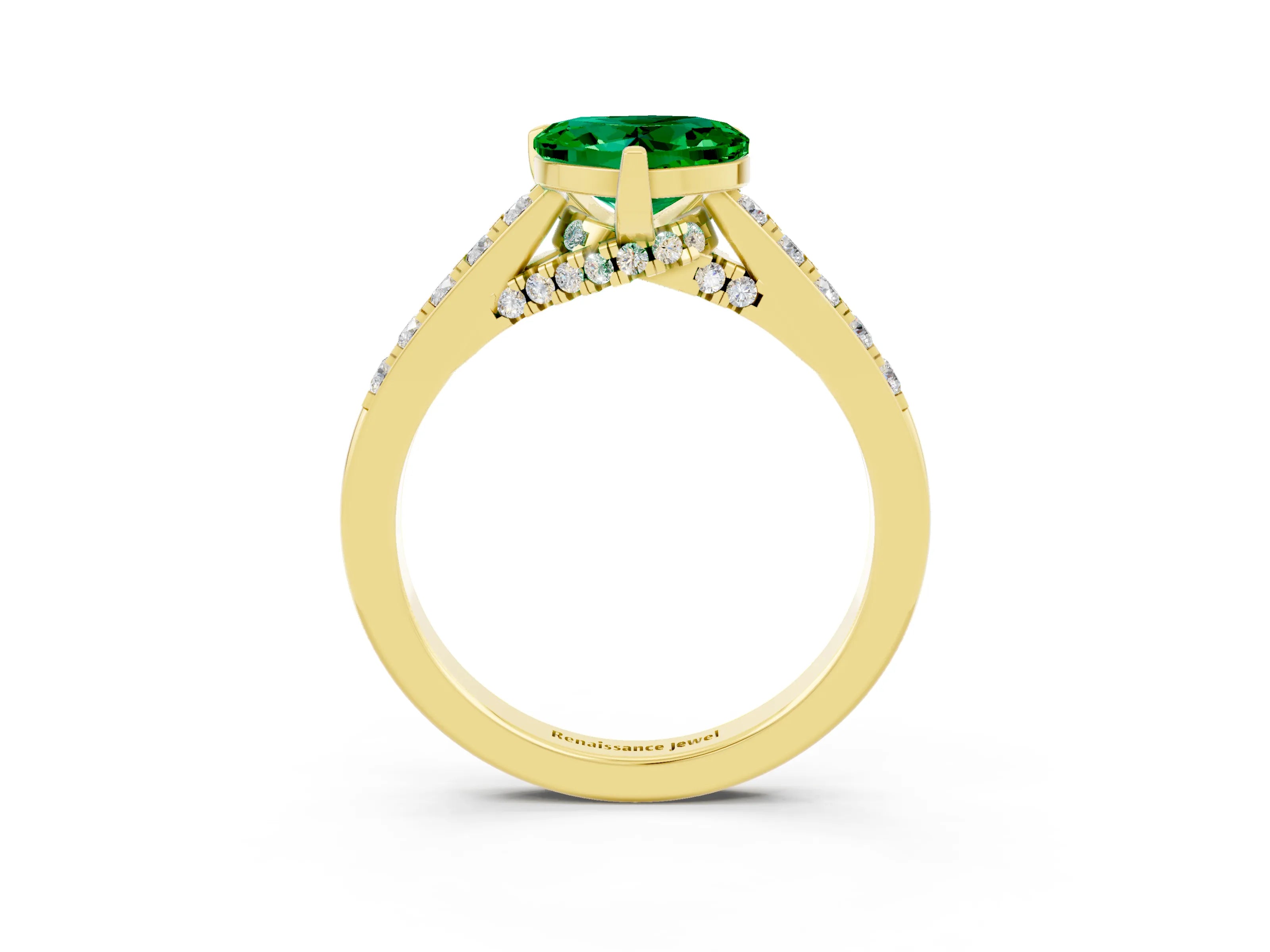 Yellow gold Heart Cut Diamond Solitaire Ring with Pavé Band and Prong Setting_3