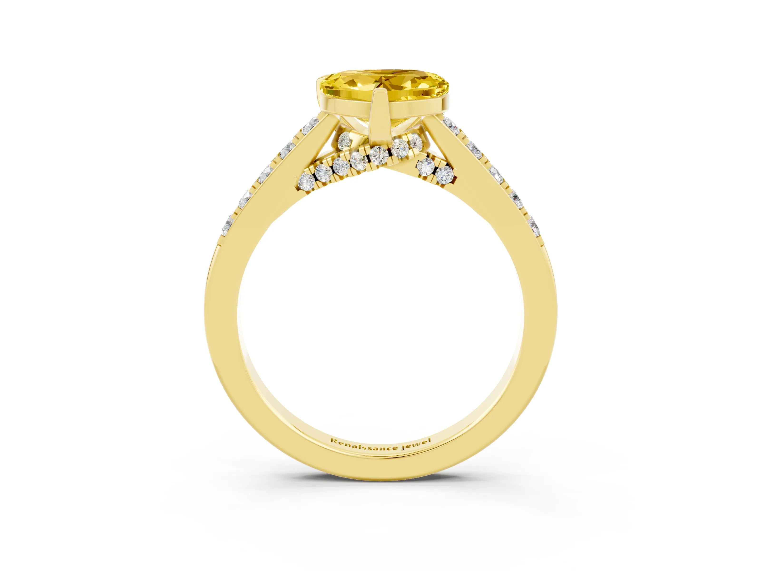 Yellow gold Heart Cut Diamond Solitaire Ring with Pavé Band and Prong Setting_3