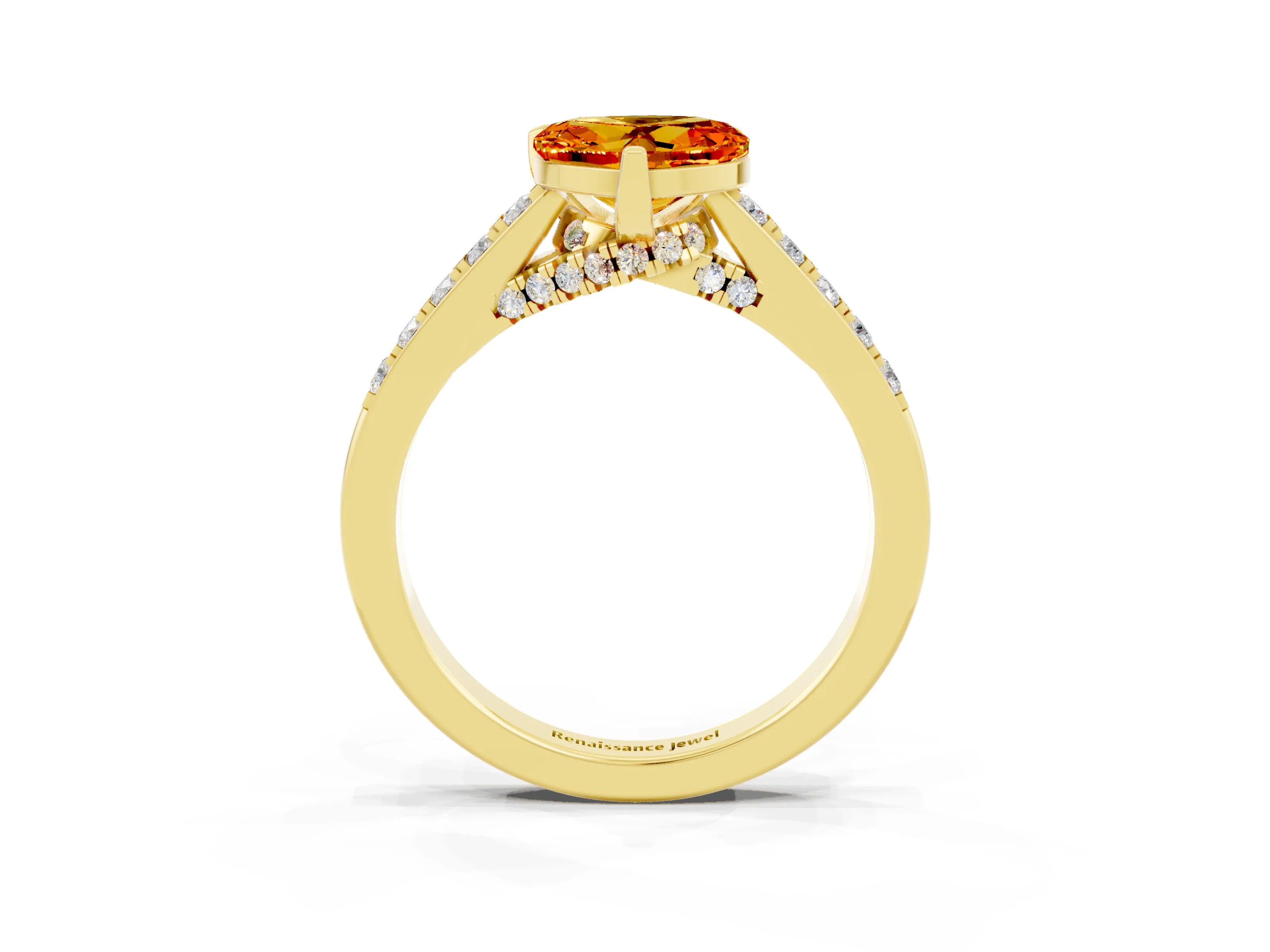 Yellow gold Heart Cut Diamond Solitaire Ring with Pavé Band and Prong Setting_3