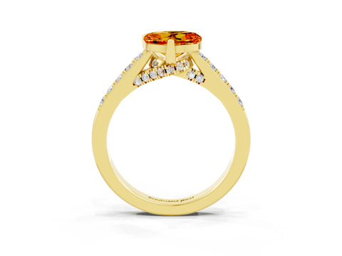 Yellow gold Heart Cut Diamond Solitaire Ring with Pavé Band and Prong Setting_3