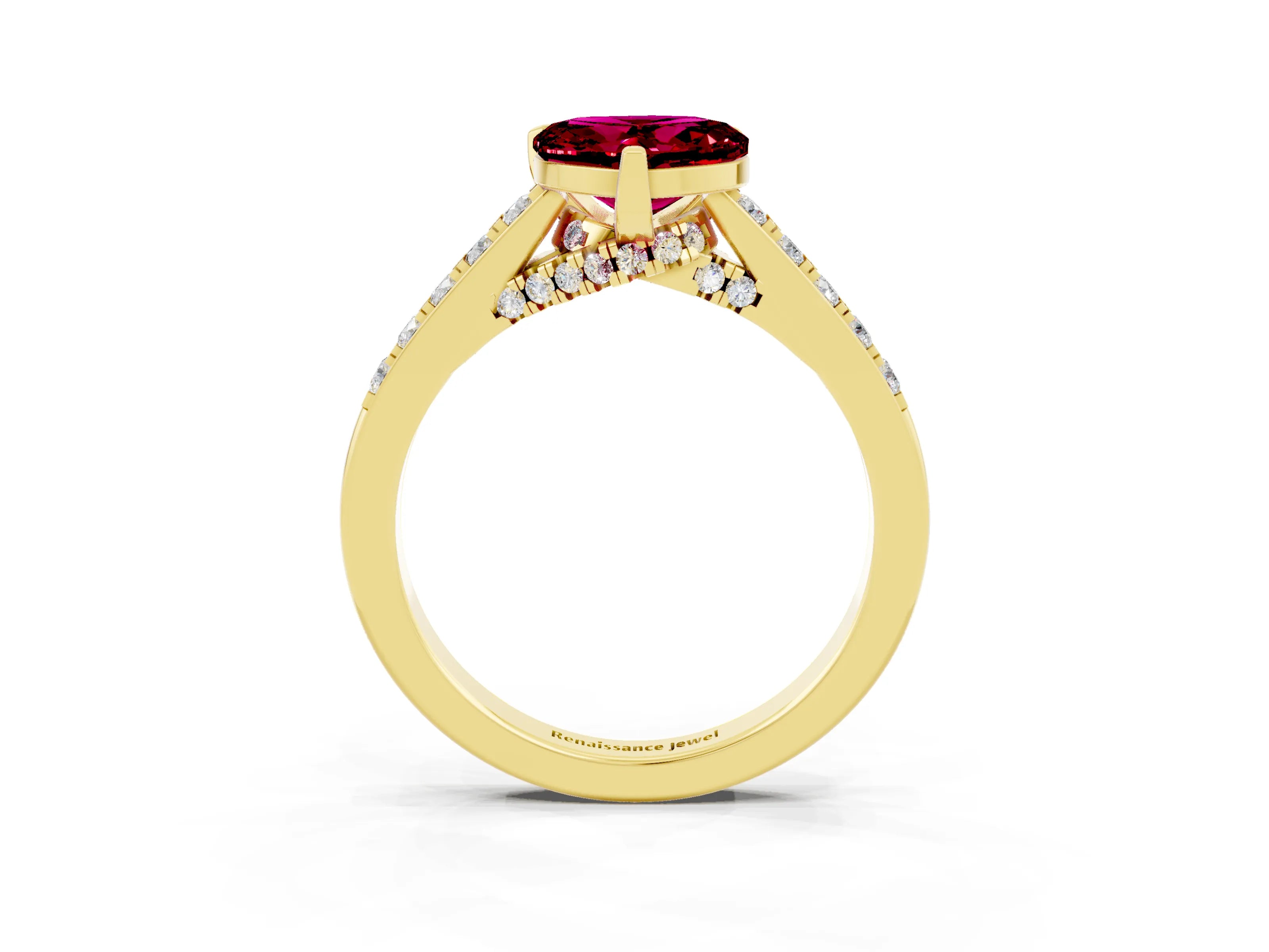 Yellow gold Heart Cut Diamond Solitaire Ring with Pavé Band and Prong Setting_3
