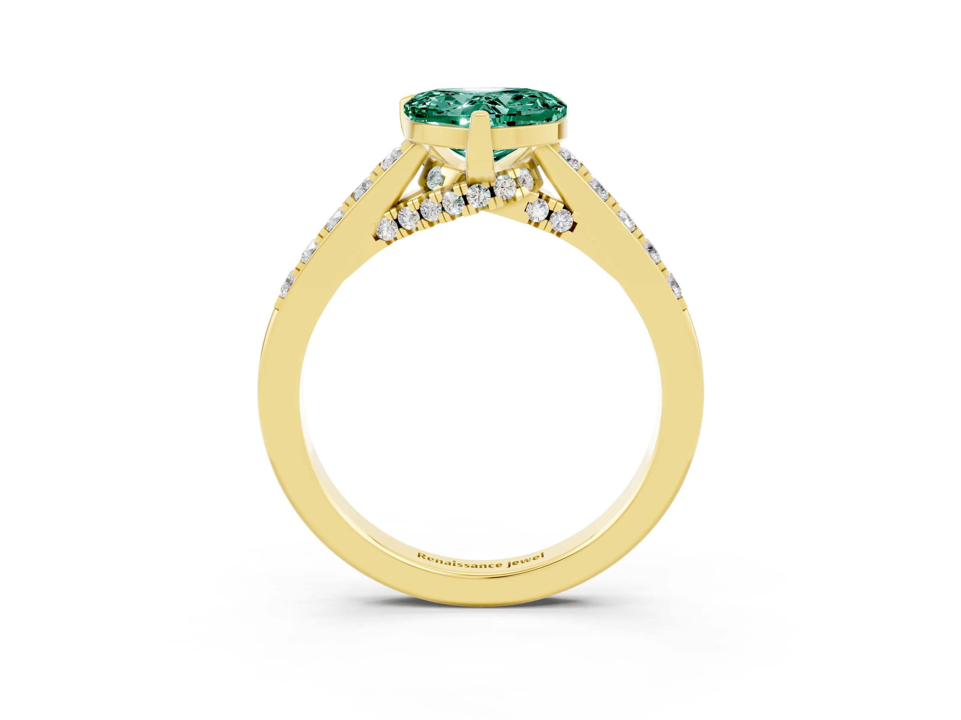 Yellow gold Heart Cut Diamond Solitaire Ring with Pavé Band and Prong Setting_3