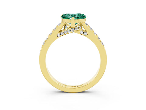 Yellow gold Heart Cut Diamond Solitaire Ring with Pavé Band and Prong Setting_3