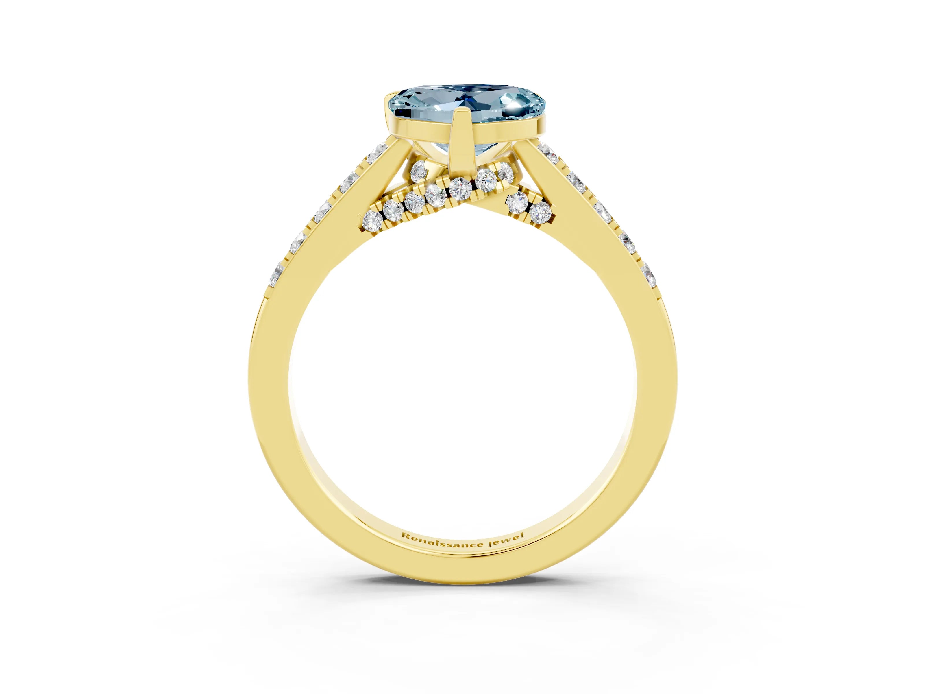 Yellow gold Heart Cut Diamond Solitaire Ring with Pavé Band and Prong Setting_3