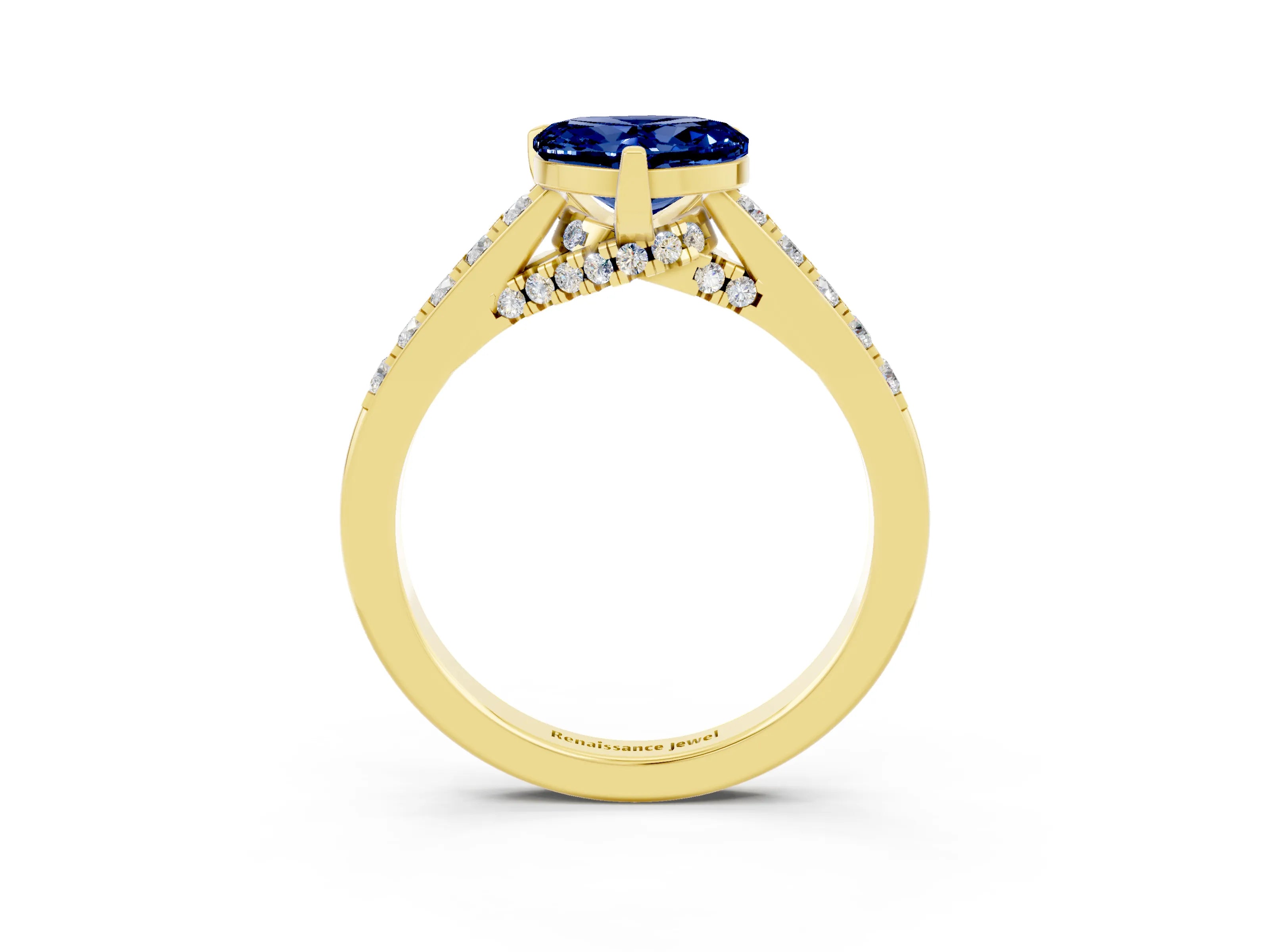 Yellow gold Heart Cut Diamond Solitaire Ring with Pavé Band and Prong Setting_3