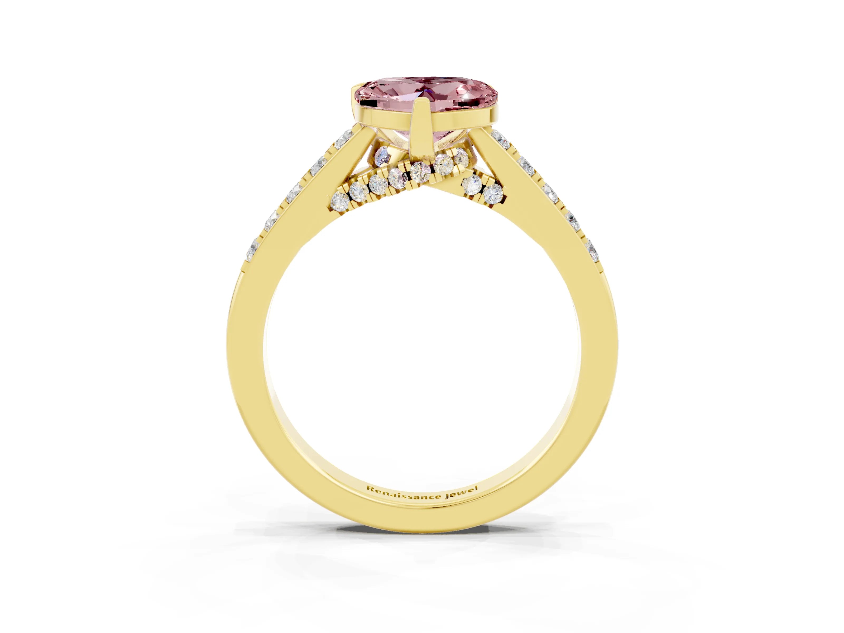 Yellow gold Heart Cut Diamond Solitaire Ring with Pavé Band and Prong Setting_3