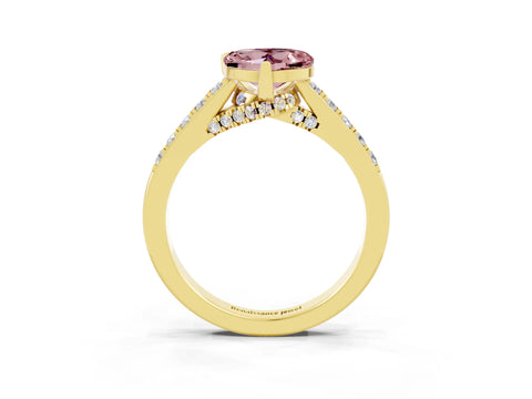 Yellow gold Heart Cut Diamond Solitaire Ring with Pavé Band and Prong Setting_3