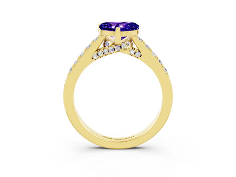 Yellow gold Heart Cut Diamond Solitaire Ring with Pavé Band and Prong Setting_3