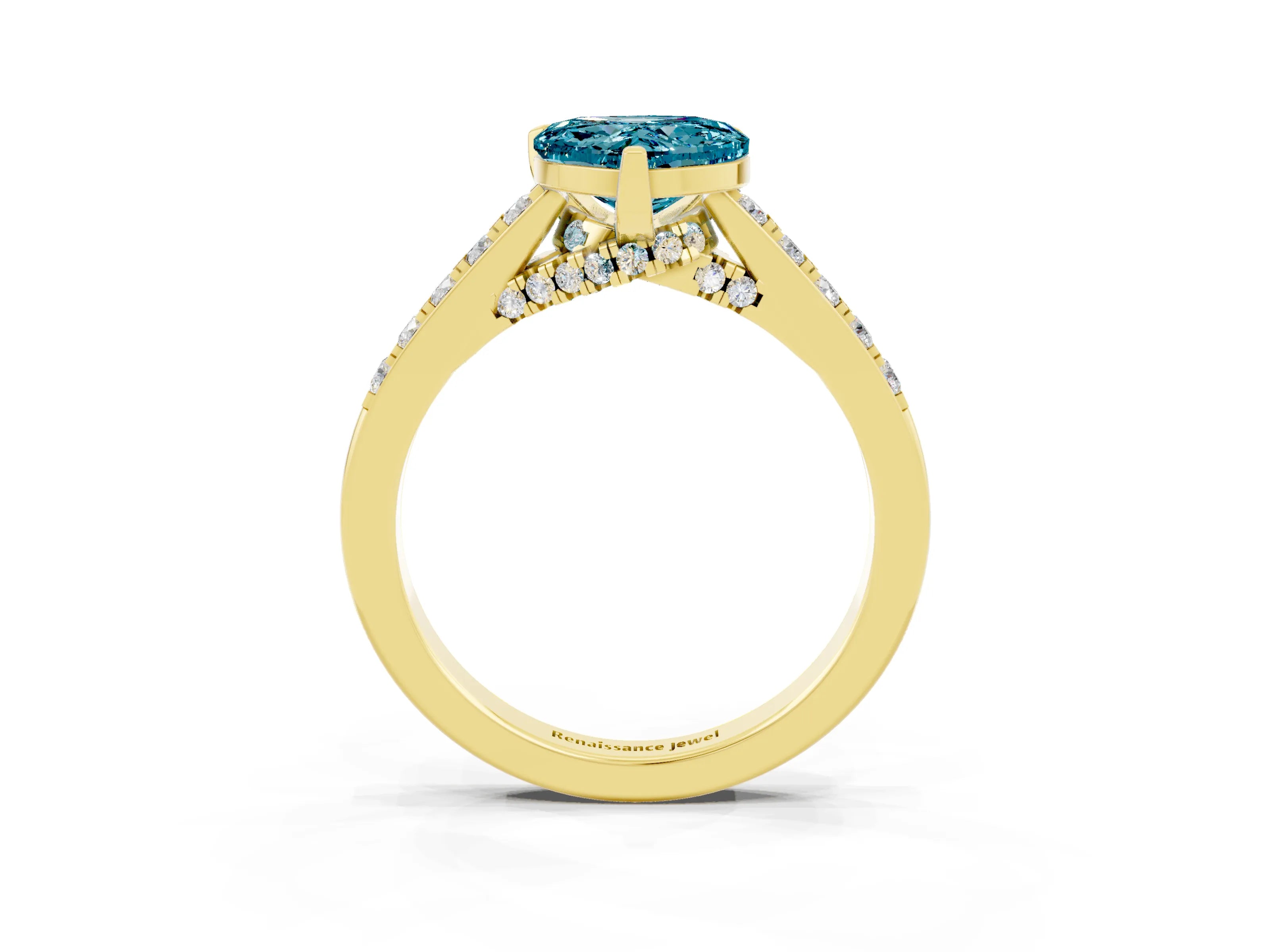 Yellow gold Heart Cut Diamond Solitaire Ring with Pavé Band and Prong Setting_3