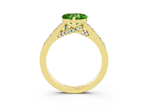 Yellow gold Heart Cut Diamond Solitaire Ring with Pavé Band and Prong Setting_3