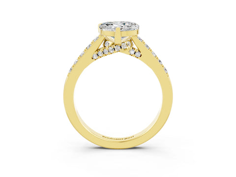 Yellow gold Heart Cut Diamond Solitaire Ring with Pavé Band and Prong Setting_3