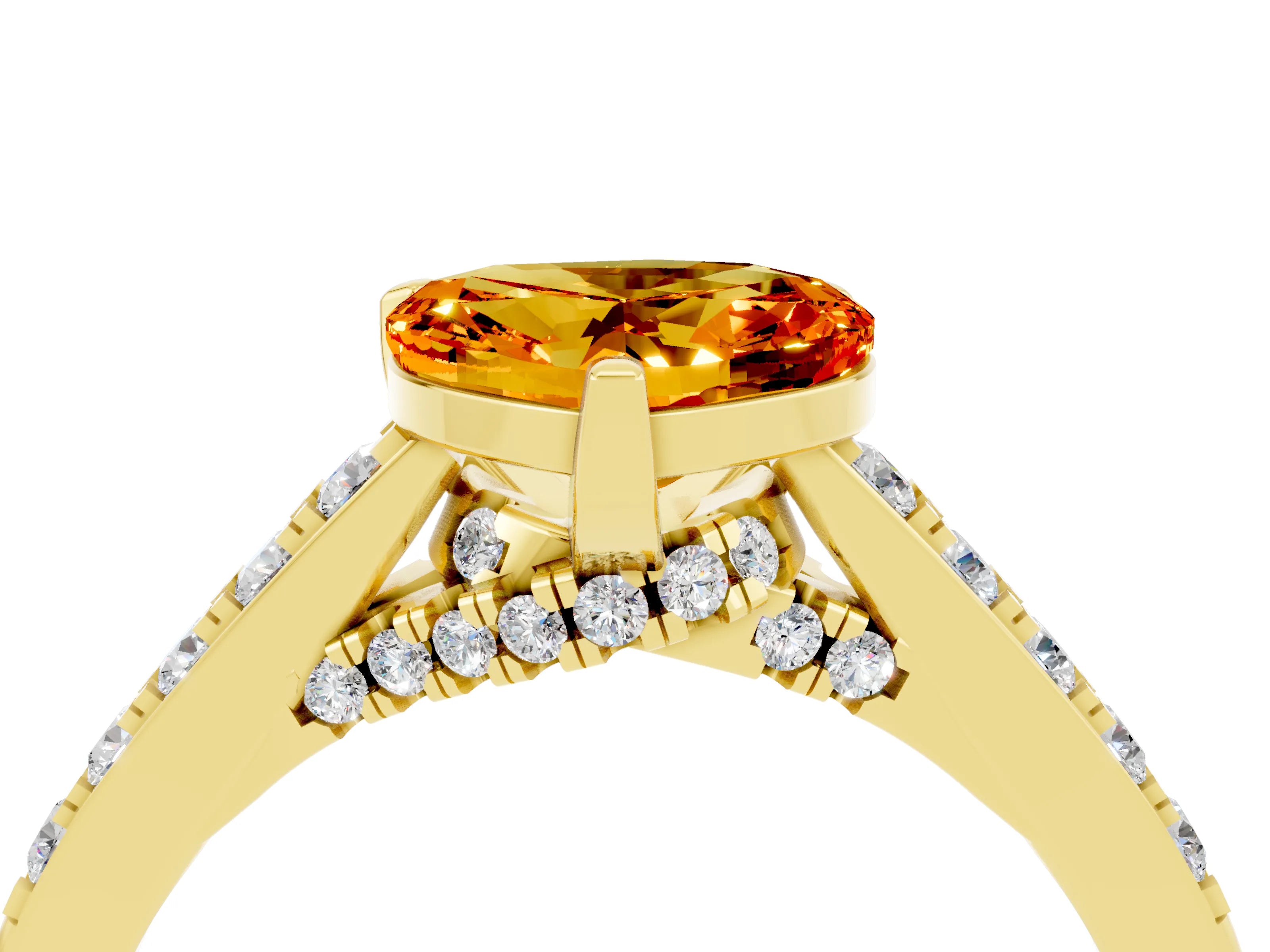 Yellow gold Heart Cut Diamond Solitaire Ring with Pavé Band and Prong Setting_4