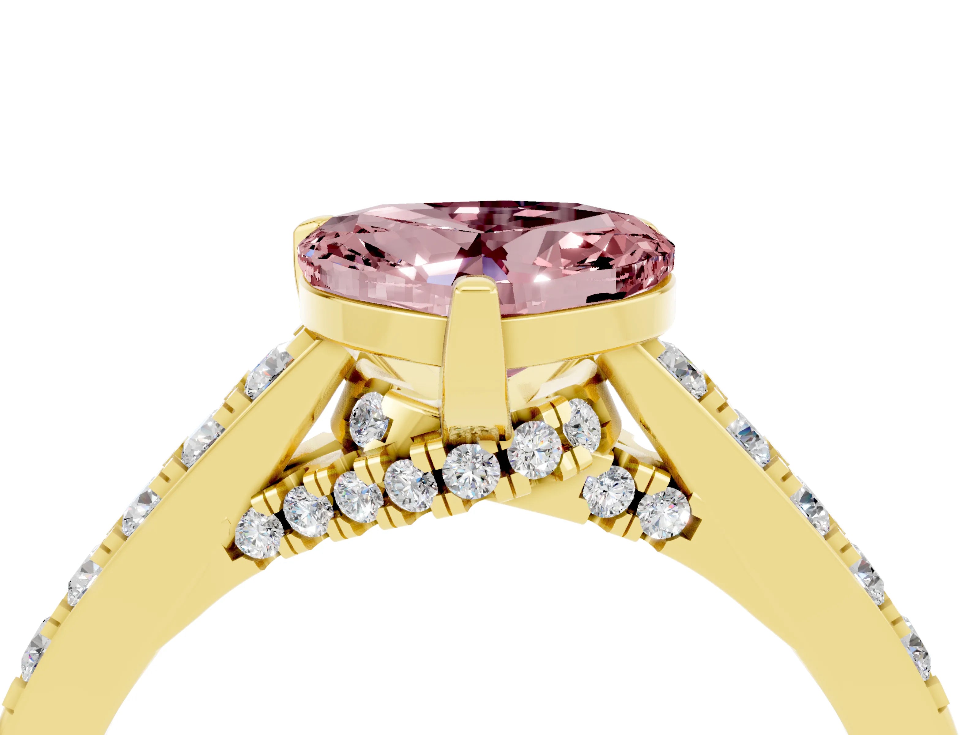 Yellow gold Heart Cut Diamond Solitaire Ring with Pavé Band and Prong Setting_4