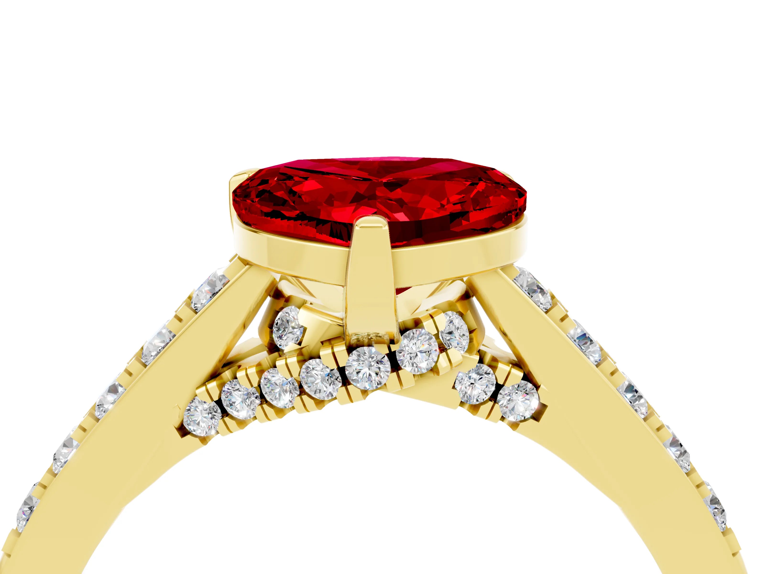 Yellow gold Heart Cut Diamond Solitaire Ring with Pavé Band and Prong Setting_4