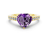 Yellow gold Heart Cut Diamond Solitaire Ring with Pavé Band and Prong Setting