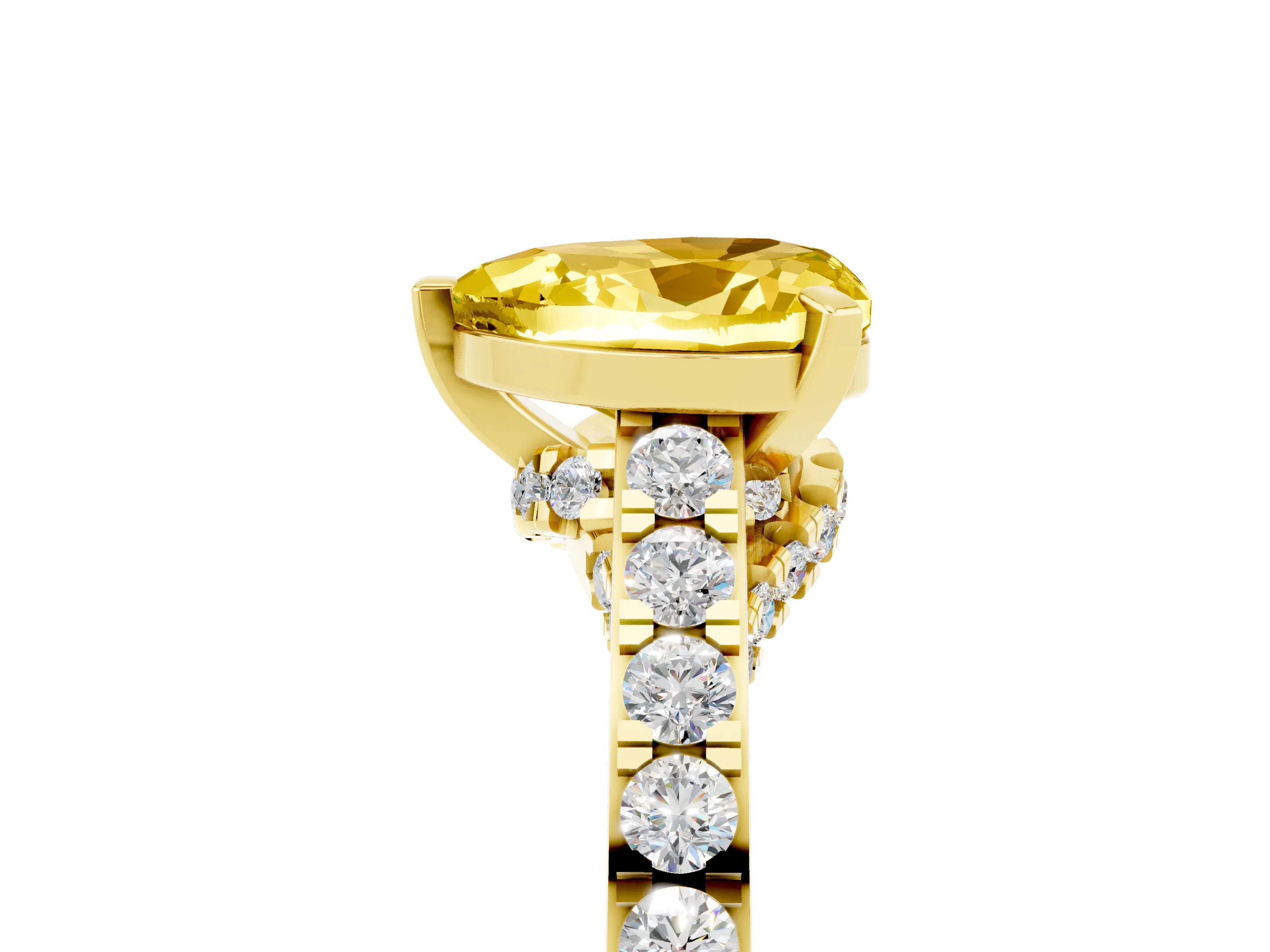 Yellow gold Heart Cut Diamond Solitaire Ring with Pavé Band and Prong Setting_5