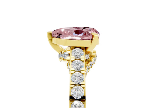 Yellow gold Heart Cut Diamond Solitaire Ring with Pavé Band and Prong Setting_5