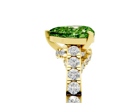 Yellow gold Heart Cut Diamond Solitaire Ring with Pavé Band and Prong Setting_5