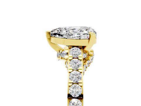 Yellow gold Heart Cut Diamond Solitaire Ring with Pavé Band and Prong Setting_5